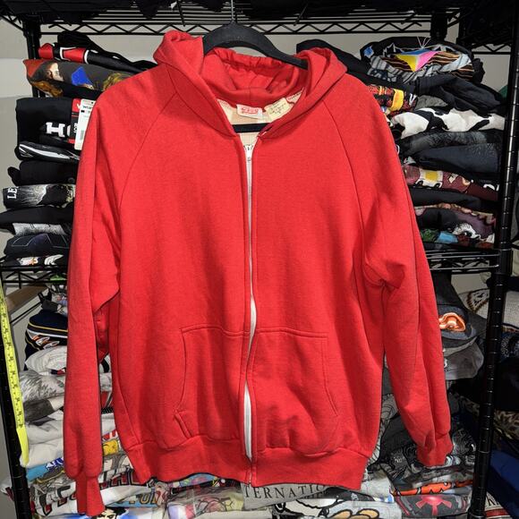 Vintage 80s NWOT Bog Sports Waffled Thermal Lined Red Hoodie Size Large - Picture 1 of 5